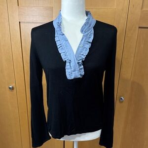 Chic Black and Blue Ruffle Women's Blouse